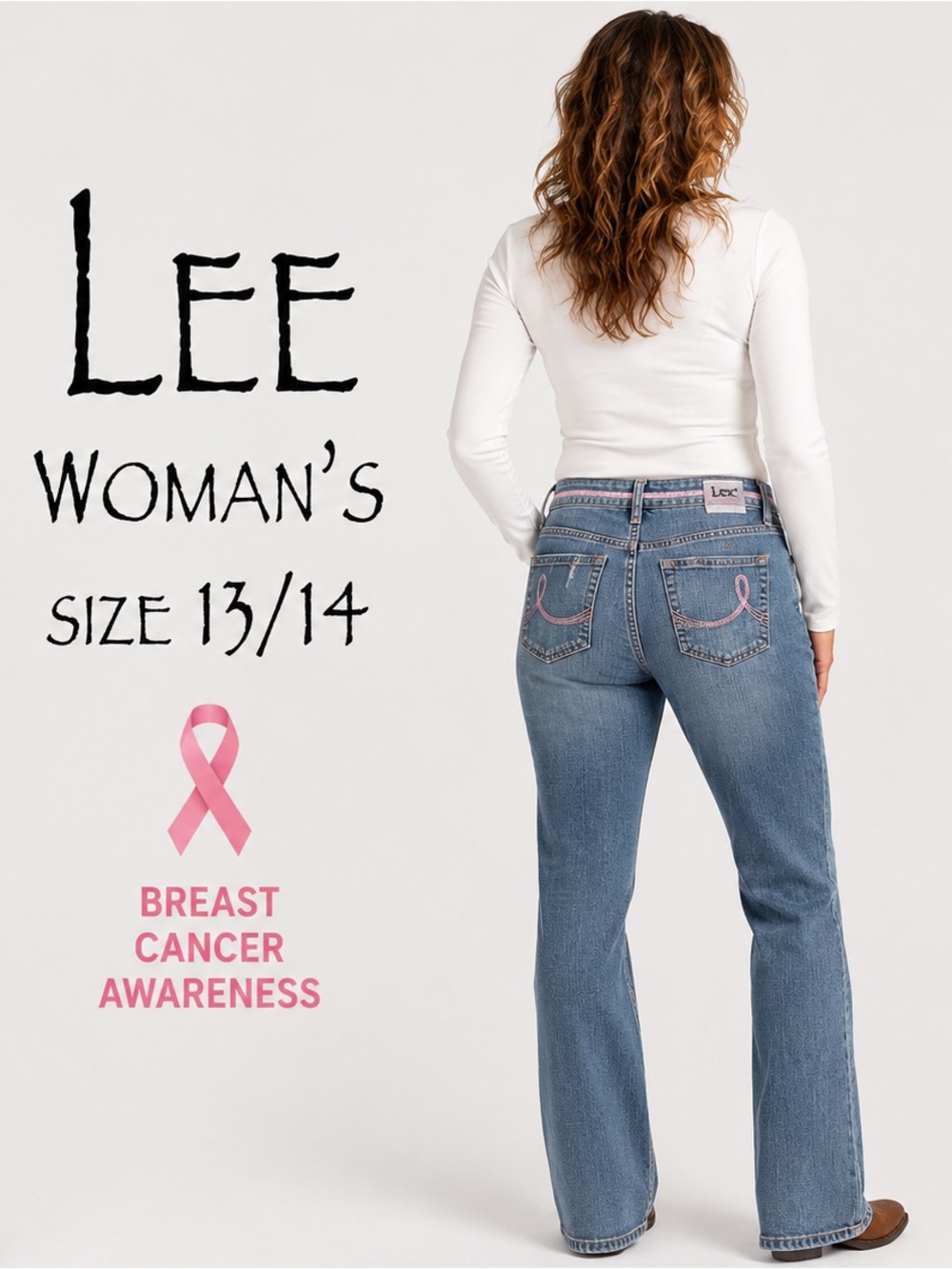 Lee Women's Boot-Cut Jeans with Pink Ribbon Stitching - Medium Blue Wash